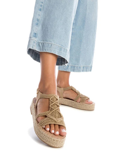 Sandales plates femme - beige- Semelle Confort
