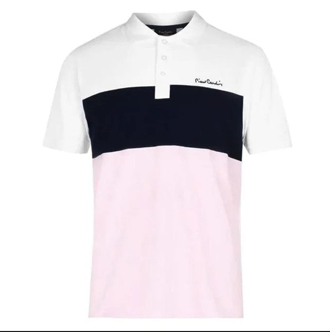 Polo Pierre Cardin 3 Bandes 100% Cotton (Blanc/Noir/Rose)