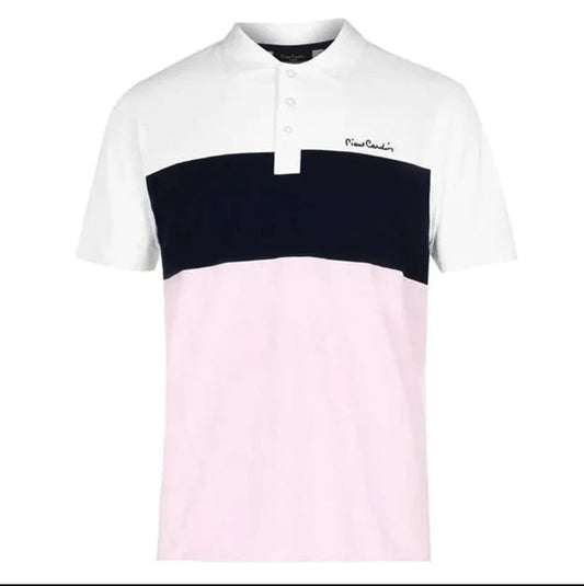 Polo Pierre Cardin 3 Bandes 100% Cotton (Blanc/Noir/Rose)