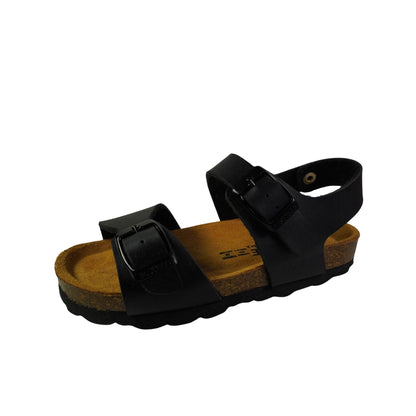 Sandale Pastelle Noir Enfant à Boucle, Semelle Confort en Cuir