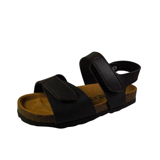 Sandale Pastelle Enfant Noir à Boucle, Semelle Confort en Cuir